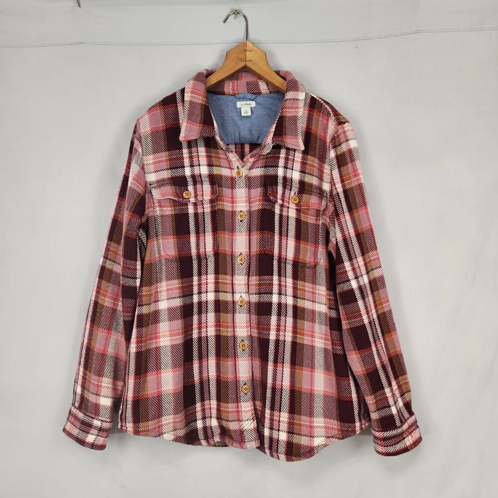L.L. Bean Women's 912 Overshirt Plaid Shacket Women's L Purple Button Up Shirt - Picture 3 of 10